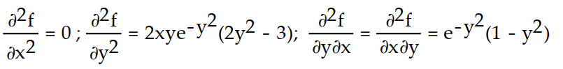 Find all the second order partial derivatives of the given function. -f(x, y)  = xy   A)      B)    C)    D)   
