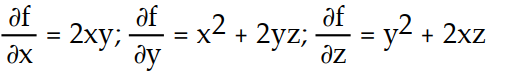 Find all the first order partial derivatives for the following function.   -f(x, y, z)  =   y +   z + x   A)     B)    C)     D)   
