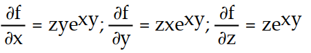 Find all the first order partial derivatives for the following function.   -f(x, y, z)  = z   A)      B)     C)     D)     