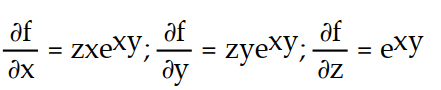 Find all the first order partial derivatives for the following function.   -f(x, y, z)  = z   A)      B)     C)     D)     