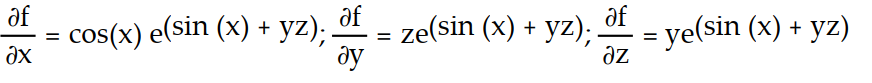 Find all the first order partial derivatives for the following function.   -f(x, y, z)  =   A)    B)    C)     D)   