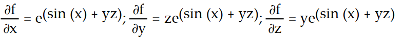 Find all the first order partial derivatives for the following function.   -f(x, y, z)  =   A)    B)    C)     D)   