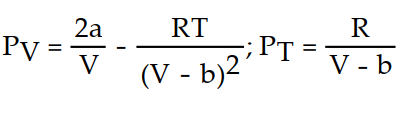 Solve the problem. -The Van der Waals equation provides an approximate model for the behavior of real gases. The equation is P(V, T)  =   -   , where P is pressure, V is volume, T is Kelvin temperature, and a,b , and R are constants. Find the partial derivative of the function with respect to each variable. A)       B)     C)      D)     
