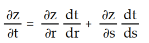 Write a chain rule formula for the following derivative. -  for z = f(r, s) ; r = g(t) , s = h(t)  A)       B)      C)      D)      