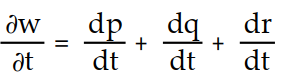 Write a chain rule formula for the following derivative. -  for w = f(p, q, r) ; p = g(t) , q = h(t) , r = k(t)  A)        B)      C)       D)      