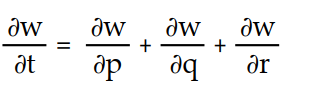 Write a chain rule formula for the following derivative. -  for w = f(p, q, r) ; p = g(t) , q = h(t) , r = k(t)  A)        B)      C)       D)      