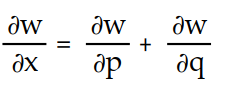 Write a chain rule formula for the following derivative. -  for w = f(p, q) ; p = g(x, y) , q = h(x, y)  A)       B)      C)       D)      