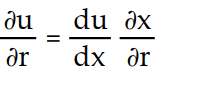 Write a chain rule formula for the following derivative. -  for u = f(x) ; x = g(p, q,r)  A)      B)      C)      D)     