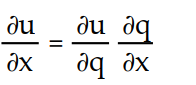 Write a chain rule formula for the following derivative. -  for u = f(p, q) ; p = g(x, y, z) , q = h(x, y, z)  A)       B)     C)       D)      