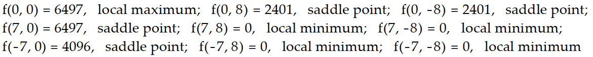 Find all local extreme values of the given function and identify each as a local maximum, local minimum, or saddle point. -  A)    B)    C)     D)    
