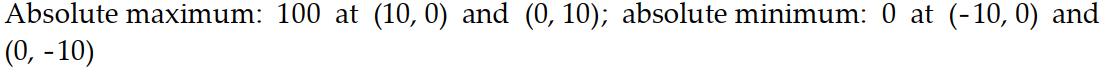Find the absolute maxima and minima of the function on the given domain. -  on the diamond-shaped region   A)     B)    C)     D)    