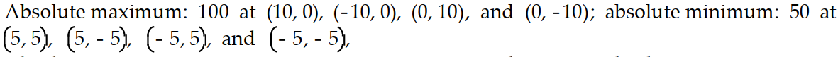 Find the absolute maxima and minima of the function on the given domain. -  on the diamond-shaped region   A)     B)    C)     D)    