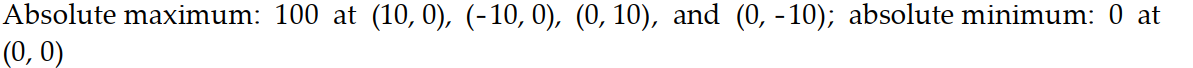 Find the absolute maxima and minima of the function on the given domain. -  on the diamond-shaped region   A)     B)    C)     D)    
