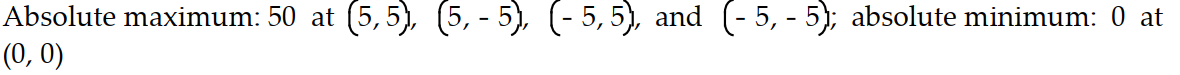 Find the absolute maxima and minima of the function on the given domain. -  on the diamond-shaped region   A)     B)    C)     D)    