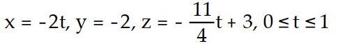 Find a parametrization for the line segment beginning at   and ending at   . -  ( -2, -2, -2)  and     A)    B)    C)    D)   