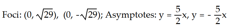 Solve the problem.   -Find the foci and asymptotes of the following hyperbola: 4   - 25   = 100 A)    B)    C)    D)   