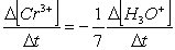  Consider the aqueous phase reaction between the dichromate anion and iron (II)  cations:14 H<sub>3</sub>O<sup>+</sup>(aq)  + Cr<sub>2</sub>O<sub>7</sub><sup>2- </sup>+ 6Fe<sup>2+</sup>(aq)    \rarr   2Cr<sup>3+</sup>(aq)  + 21H<sub>2</sub>OWhat is the rate of increase of Cr<sup>3+</sup> concentration expressed in terms of changing H<sub>3</sub>O<sup>+ </sup>concentration? A)    B)    C)    D)    
