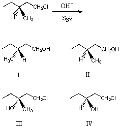 <strong>What would be the major product of the following reaction? </strong> A) I B) II C) III D) IV E) V