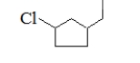 What is the correct name for the line structure shown below?   A)  3-chloroethylcyclopentane B)  1-chloro-3-ethylcyclopentane C)  4-chloroethylcyclopentane D)  1-chloro-4-ethylcyclopentane E)  3-chloroethylpentane