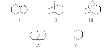 Which of the following is bicyclo[3.2.2]nonane?   A)  I B)  II C)  III D)  IV E)  V