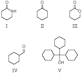 <strong>Which compound is an aldehyde?  </strong> A) I B) II C) III D) IV E) V <div style=padding-top: 35px> 