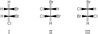 <strong>Which molecule(s) is(are) achiral?  </strong> A) I B) II C) III D) I and II E) I and III <div style=padding-top: 35px> 