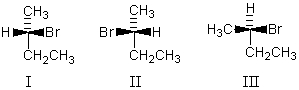 Which structure represents (S) -2-bromobutane?   A)  I B)  II C)  III D)  I and II E)  I and III