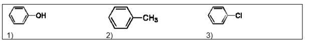 List the following three compounds in order of increasing boiling point:   A)  1, 2, 3 B)  3, 2, 1 C)  1, 3, 2 D)  2, 1, 3 E)  2, 3, 1 