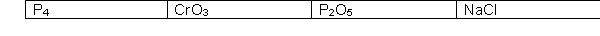 For the following substances, choose the answer which best describes what type of solid will form respectively, upon solidification:   A)  molecular, ionic, molecular, ionic B)  metallic, molecular, molecular, ionic C)  network, metallic, molecular, ionic D)  molecular, network, ionic, ionic E)  molecular, ionic, network, ionic 
