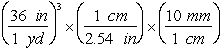  Use the following information for Questions  3.785 L = 1 gallon; 2.2 lbs = 1 kg; V = EQ \F(4,3)  ?r<sup>3</sup><sup>;</sup> 1 in = 2.54 cm; 1 mile = 1.609 km; 12 in = 1 ft; 1  yard = 3 ft; 1 gal = 3.785 L; ?C = 5/9 (?F - 32)  proton  \quad  charge = +1.6022 x 10<sup>-19 </sup>C  \quad  mass = 1.6726 x 10<sup>-27</sup> kg electron  \quad  charge = -1.6022 x 10<sup>-19</sup> C  \quad  mass = 9.1094 x 10<sup>-31</sup> kg neutron  \quad  charge = 0  \quad \quad \quad \quad \quad \quad  mass = 1.6749 x 10<sup>-27</sup> kg -Which of the following are valid conversions from cubic yards to mm<sup>3</sup>? A)    B)    C)    D)    E)    