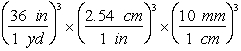  Use the following information for Questions  3.785 L = 1 gallon; 2.2 lbs = 1 kg; V = EQ \F(4,3)  ?r<sup>3</sup><sup>;</sup> 1 in = 2.54 cm; 1 mile = 1.609 km; 12 in = 1 ft; 1  yard = 3 ft; 1 gal = 3.785 L; ?C = 5/9 (?F - 32)  proton  \quad  charge = +1.6022 x 10<sup>-19 </sup>C  \quad  mass = 1.6726 x 10<sup>-27</sup> kg electron  \quad  charge = -1.6022 x 10<sup>-19</sup> C  \quad  mass = 9.1094 x 10<sup>-31</sup> kg neutron  \quad  charge = 0  \quad \quad \quad \quad \quad \quad  mass = 1.6749 x 10<sup>-27</sup> kg -Which of the following are valid conversions from cubic yards to mm<sup>3</sup>? A)    B)    C)    D)    E)    