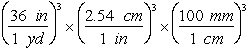  Use the following information for Questions  3.785 L = 1 gallon; 2.2 lbs = 1 kg; V = EQ \F(4,3)  ?r<sup>3</sup><sup>;</sup> 1 in = 2.54 cm; 1 mile = 1.609 km; 12 in = 1 ft; 1  yard = 3 ft; 1 gal = 3.785 L; ?C = 5/9 (?F - 32)  proton  \quad  charge = +1.6022 x 10<sup>-19 </sup>C  \quad  mass = 1.6726 x 10<sup>-27</sup> kg electron  \quad  charge = -1.6022 x 10<sup>-19</sup> C  \quad  mass = 9.1094 x 10<sup>-31</sup> kg neutron  \quad  charge = 0  \quad \quad \quad \quad \quad \quad  mass = 1.6749 x 10<sup>-27</sup> kg -Which of the following are valid conversions from cubic yards to mm<sup>3</sup>? A)    B)    C)    D)    E)    