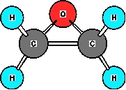 Write the chemical formula for ethylene oxide, a starting material for ethylene glycol and a disinfectant. The ball and stick formula is shown below:  