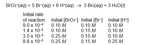 Use the following data on the initial rate of reaction to determine the overall order of the reaction.   A)  first-order overall B)  second-order overall C)  third-order overall D)  fourth-order overall E)  none of these