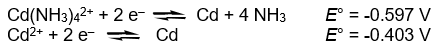 Calculate the complex dissociation equilibrium constant (K<sub>d</sub>)  for the Cd(NH<sub>3</sub>) <sub>4</sub><sup>2+</sup> complex from the following data at 298K.   A)  2.7 x 10<sup>-7</sup> B)  0.19 C)  6.6 D)  3.6 x 10<sup>6</sup> E)  none of the above