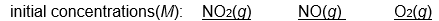 Which of the following initial concentrations of reactants and products will cause the reaction to proceed to the right in order to establish equilibrium?  2 NO<sub>2</sub>(g)    2 NO(g)  + O<sub>2</sub>(g)  K<sub>c</sub>=3.4*10 <sup>-</sup>F <sup>7</sup> (at 200   C)     A)     B)     C)     D)      E)  none of these