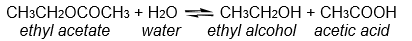 For the reaction below, 0.0500 moles of ethyl acetate are allowed to react with 0.200 moles of water. At equilibrium it is found that 0.0300 moles of acetic acid have been produced. How many moles of ethyl acetate remain at equilibrium?    A)  0.0100 moles B)  0.0300 moles C)  0.0500 moles D)  0.170 moles E)  none of these