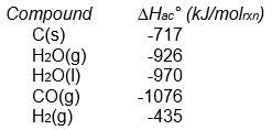  Use enthalpies of atom combination to calculate  \Delta H<sub>rxn</sub>° for the following reaction.     What would happen to the magnitude of   \Delta  H<sub>rxn</sub>° if the reaction consumed liquid water instead of gaseous water?    