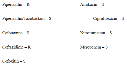 A microbiologist reviews the susceptibility results of Proteus mirabilis isolated from catheterized urine of a 57-year-old male in a coma. The organism test results included:     Based on these results, the microbiologist should A)  report the results as tested. B)  test the organism for ESBL production. C)  test the organism for AmpC production. D)  perform a Hodge test.