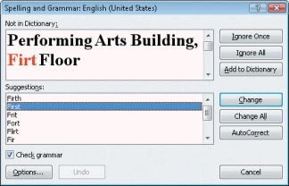 Please use the figure below to answer the following two questions.    -Referring to Figure 10-1, to access this spell checker, you would press ____. A)  F4 B)  F5 C)  F6 D)  F7