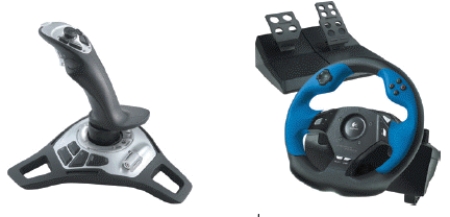 <strong>Please refer to the figure below when answering the following two questions. FIGURE 5-1 -The two devices pictured in Figure 5-1 are of a joystick and a wheel. They are primarily used for ____.</strong> A) games B) teaching airline pilots C) teaching race car drivers D) testing computers response times