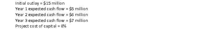 Consider the following project:   The net present value of this project is closest to: A)  3.3% B)  8.0% C)  9.2% D)  20.0%