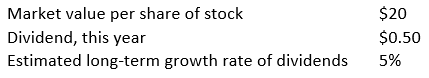 Consider the following information on a company:   The implied required rate of return on these shares is closest to: A)  2.5%. B)  5.0%. C)  7.5%. D)  7.625%