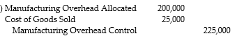 What is the journal entry used to write off the difference between allocated and actual overhead directly to cost of goods sold? A)    B)    C)    D)   