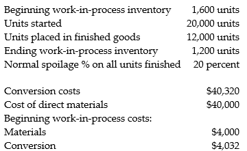 The Skate Board Company uses a process cost system for making skateboard wheels. Materials are added at the beginning of the process and conversion costs are uniformly incurred. At the beginning of September the work-in-process is 40 percent complete and at the end of the month it is 60 percent complete. Spoilage is detected at the end of the process. Other data for the month include:       Required: a. Prepare a production cost worksheet assuming that spoilage is recognized and the weighted-average method is used. b. Prepare journal entries to record transferring out of cost from the work-in-process accounts.