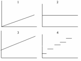 <strong>Use the following to answer questions: Josh Corp. has the following sales and operating expense data for July and August: (Hint: Use the high-low method to help you answer these questions) - Which of the above graphs best depicts cost C?</strong> A) 1 B) 2 C) 3 D) 4