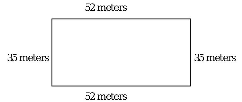  Find the perimeter of the figure. -A concrete curb is to be built around a parking lot. How many meters of curbing will be needed?   A)   139 \mathrm{~m}  B)   1820 \mathrm{~m}  C)   174 \mathrm{~m}  D)   87 \mathrm{~m}