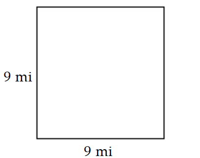  Find the area of the region. -  A)   81 \mathrm{sqmi}  B)   36 \mathrm{sq} \mathrm{mi}  C)   77 \mathrm{sq} \mathrm{mi}  D)   84 \mathrm{sq} \mathrm{mi}