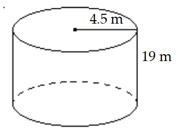  The volume of a cylinder with height  h  and radius  r  is given by  V=\pi r^{2} h . Find the volume of the cylinder. Use 3.14 for  \pi .   A)   536.9 \mathrm{~m}^{3}  B)   1208.1 \mathrm{~m}^{3}  C)   4832.5 \mathrm{~m}^{3}  D)   268.5 \mathrm{~m}^{3}