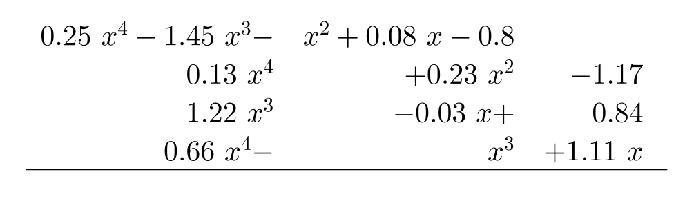  Add. -  A)   1.04 x^{4}-0.23 x^{3}+0.23 x^{2}+1.16 x-1.13  B)   1.04 x^{12}-1.23 x^{9}-0.77 x^{4}+1.16 x-1.13  C)   1.04 x^{4}-3.67 x^{3}-0.77 x^{2}+1.22 x-1.13  D)   1.04 x^{4}-1.23 x^{3}-0.77 x^{2}+1.16 x-1.13